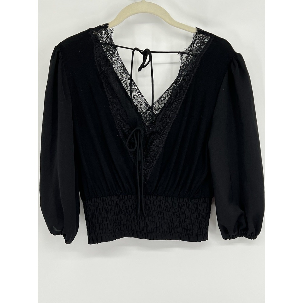 Dolan XXS Oversized Black Deep Vneck Blouse Puffed Sleeve RenFaire Dark Romantic